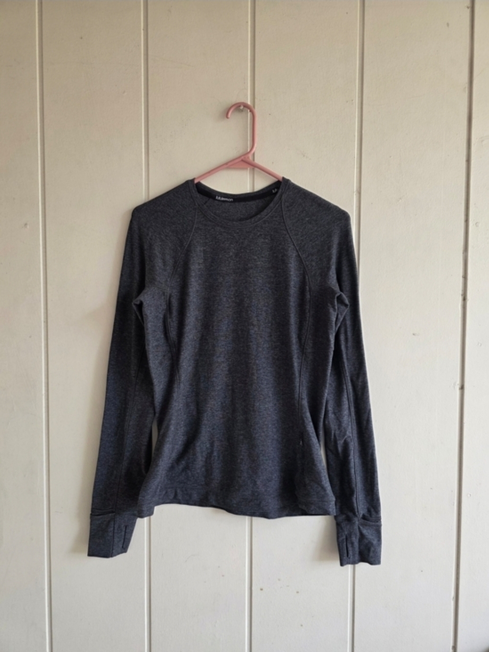Lululemon Race Your Pace Long Sleeve Shirt Thumb Holes Size 10 Grey/black